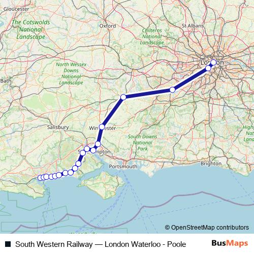 South Western Railway rail Line Map
