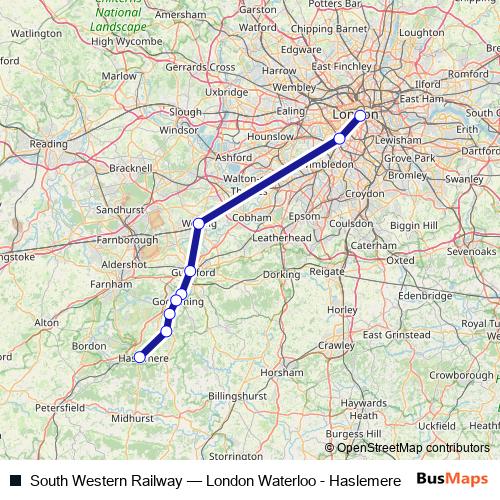 South Western Railway rail Line Map