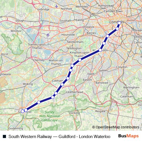 South Western Railway rail Line Map