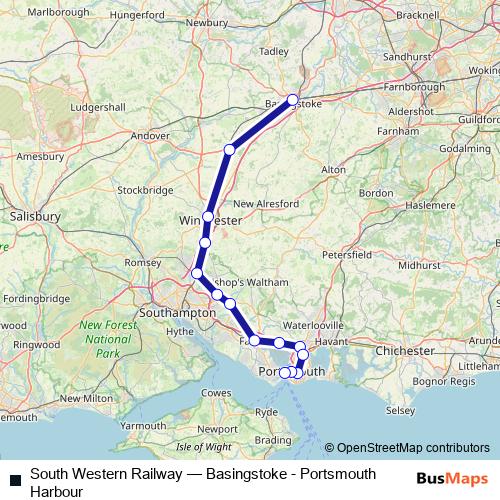 South Western Railway rail Line Map
