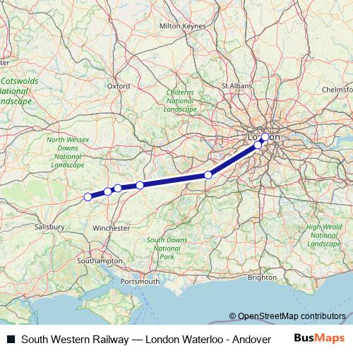 South Western Railway rail Line Map
