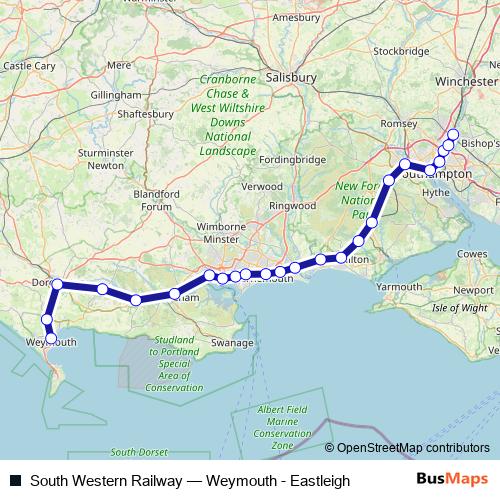 South Western Railway rail Line Map