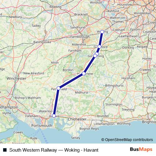 South Western Railway rail Line Map