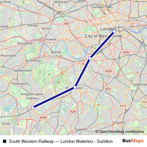 South Western Railway rail Line Map