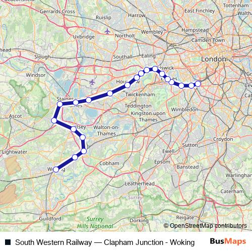 South Western Railway rail Line Map