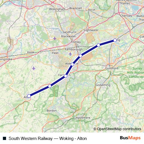 South Western Railway rail Line Map