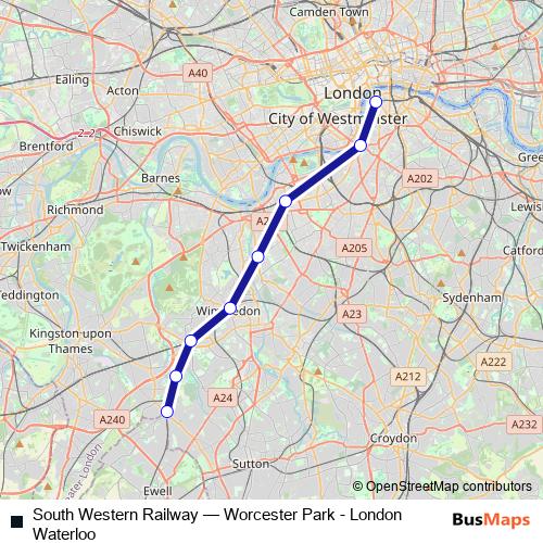 South Western Railway rail Line Map