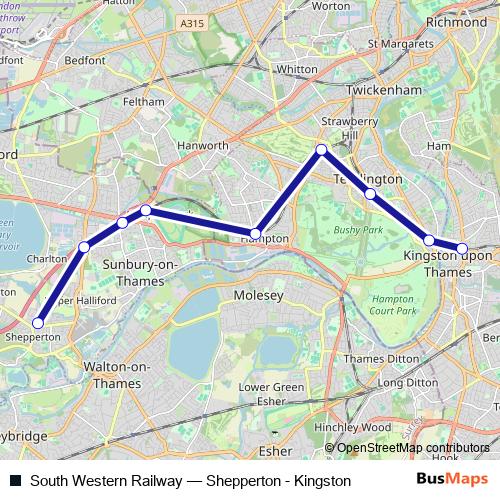 South Western Railway rail Line Map