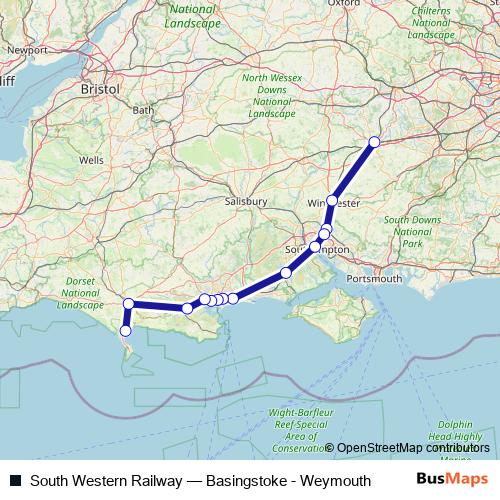 South Western Railway rail Line Map