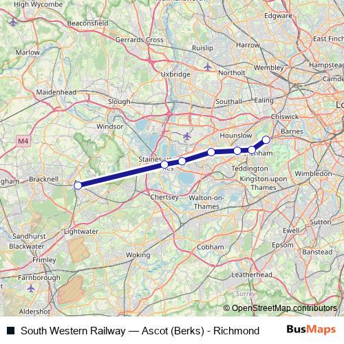 South Western Railway rail Line Map