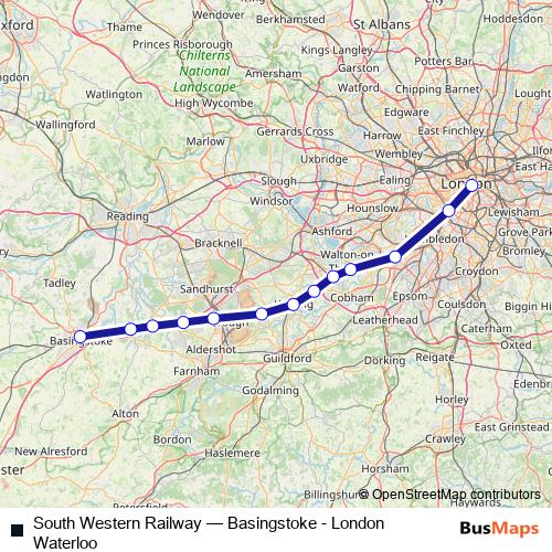 South Western Railway rail Line Map