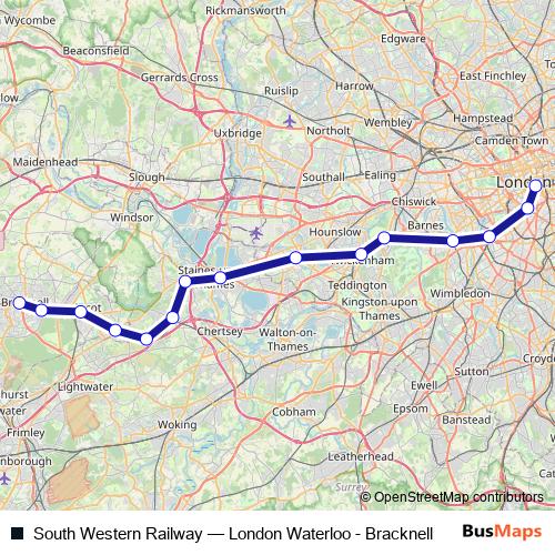 South Western Railway rail Line Map