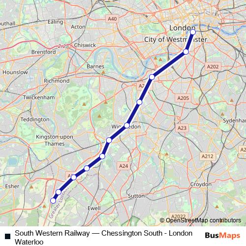 South Western Railway rail Line Map