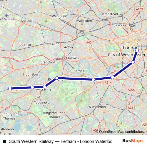 South Western Railway rail Line Map