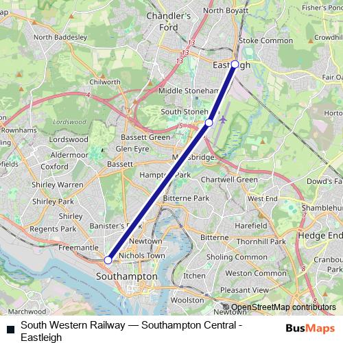South Western Railway rail Line Map