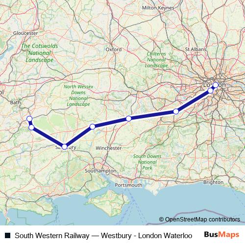 South Western Railway rail Line Map