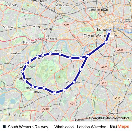 South Western Railway rail Line Map