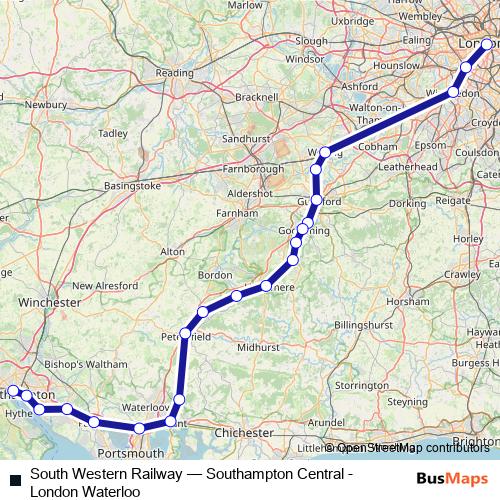 South Western Railway rail Line Map