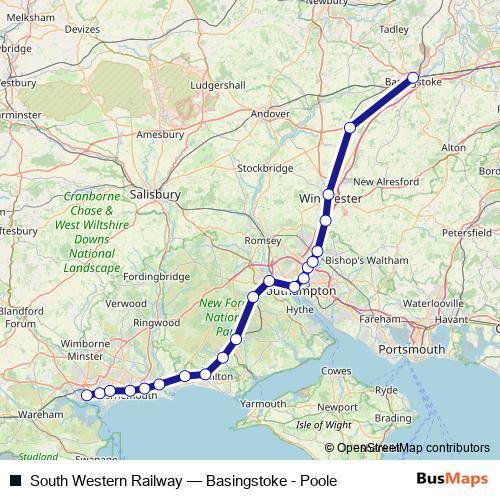 South Western Railway rail Line Map
