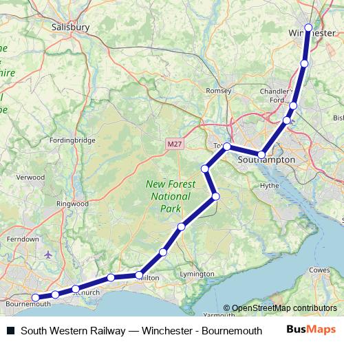 South Western Railway rail Line Map