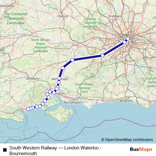 South Western Railway rail Line Map