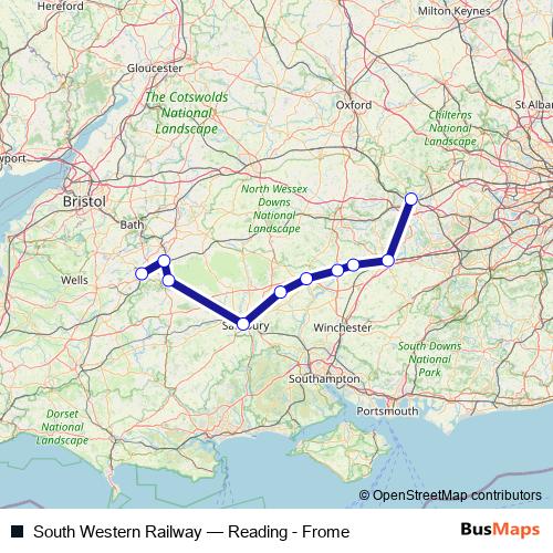 South Western Railway rail Line Map
