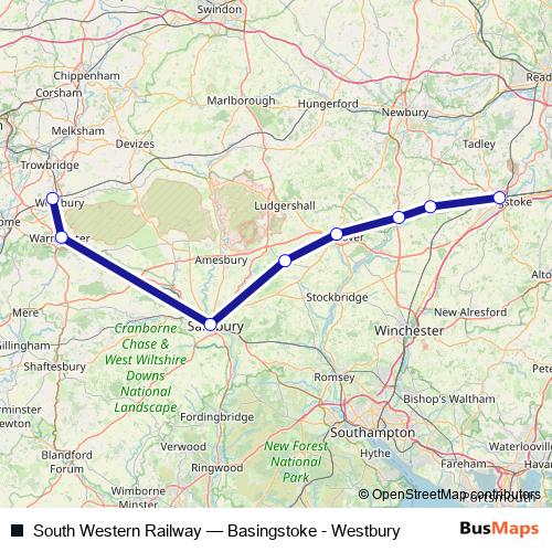 South Western Railway rail Line Map