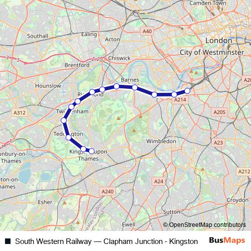 South Western Railway rail Line Map