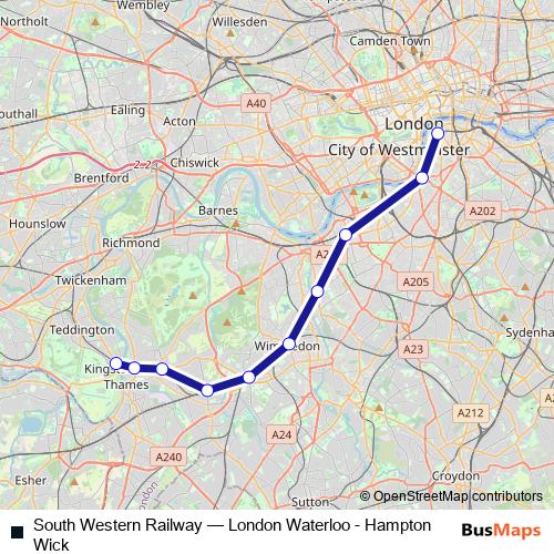 South Western Railway rail Line Map