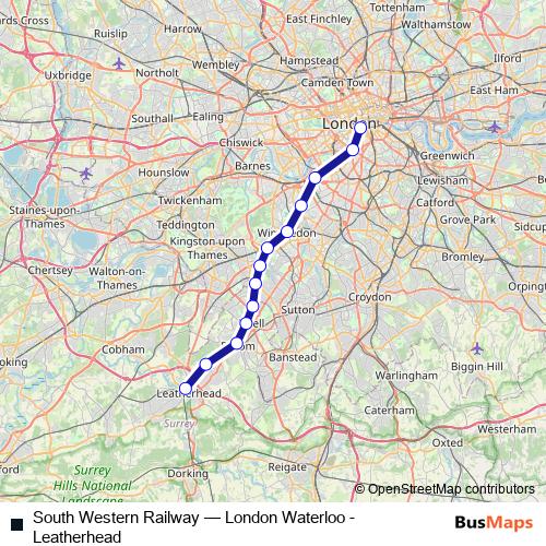 South Western Railway rail Line Map