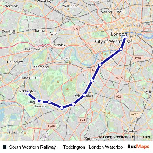 South Western Railway rail Line Map