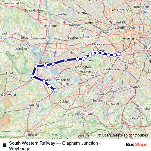 South Western Railway rail Line Map