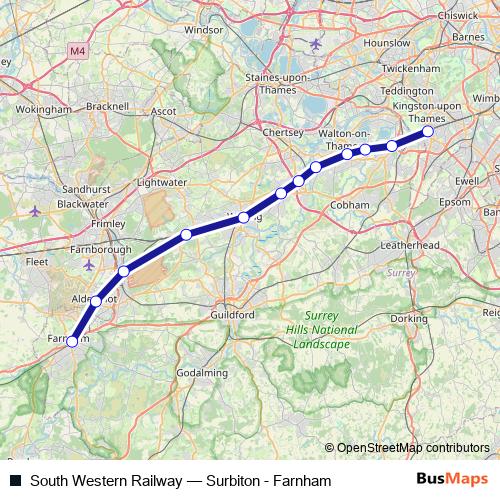 South Western Railway rail Line Map