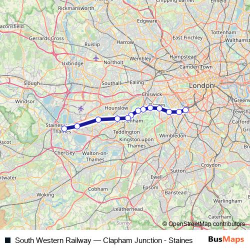 South Western Railway rail Line Map