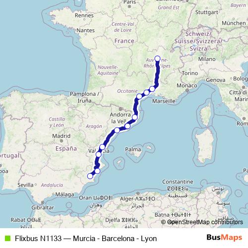 Flixbus N1133 bus Line Map