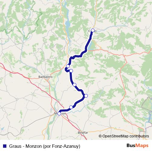 Graus - Monzon (por Fonz-Azanuy) bus Line Map