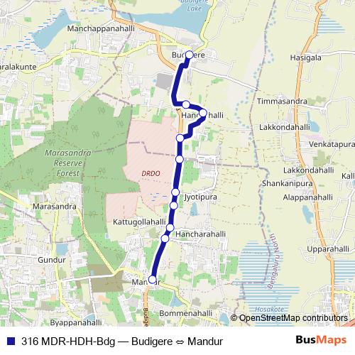 316 MDR-HDH-Bdg bus Line Map