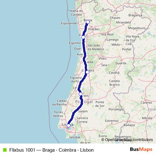 Flixbus 1001 bus Line Map