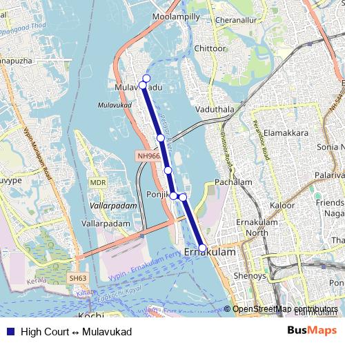 High Court ↔ Mulavukad ferry Line Map