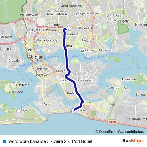 woro woro banalisé : Riviera 2 ↔ Port Bouet bus Line Map