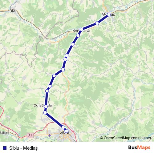 Sibiu - Mediaş rail Line Map