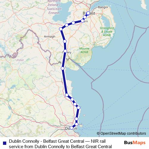 Dublin Connolly - Belfast Great Central rail Line Map