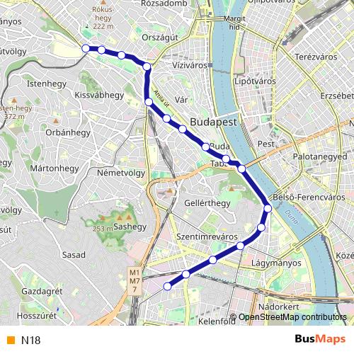 N18 tram Line Map