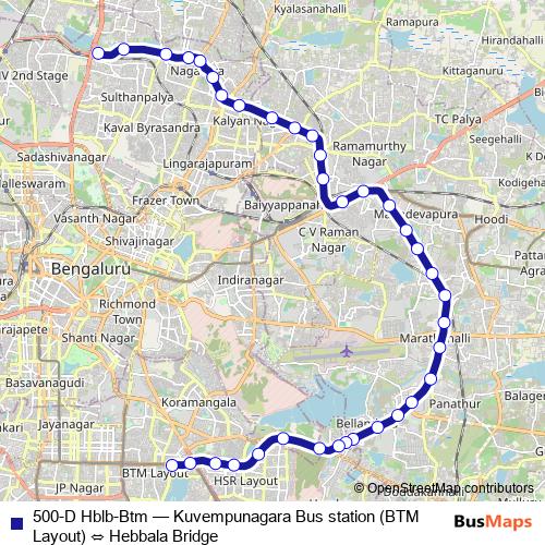 500-D Hblb-Btm bus Line Map