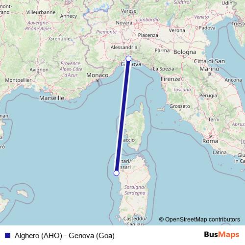 Alghero (AHO) - Genova (Goa) air Line Map