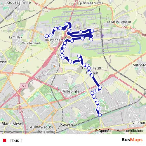 T'bus 1 bus Line Map
