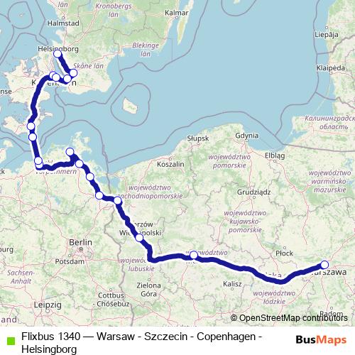 Flixbus 1340 bus Line Map
