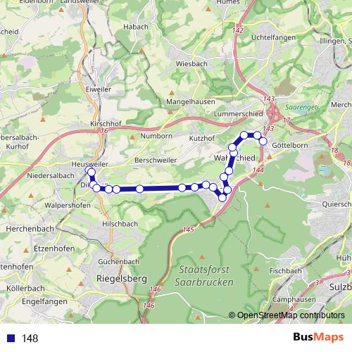 148 bus Line Map