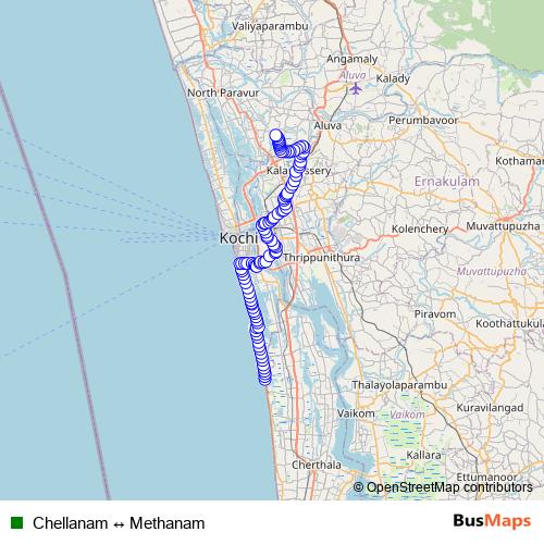 Chellanam ↔ Methanam bus Line Map