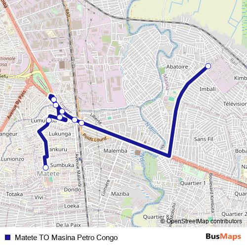 Matete TO Masina Petro Congo bus Line Map